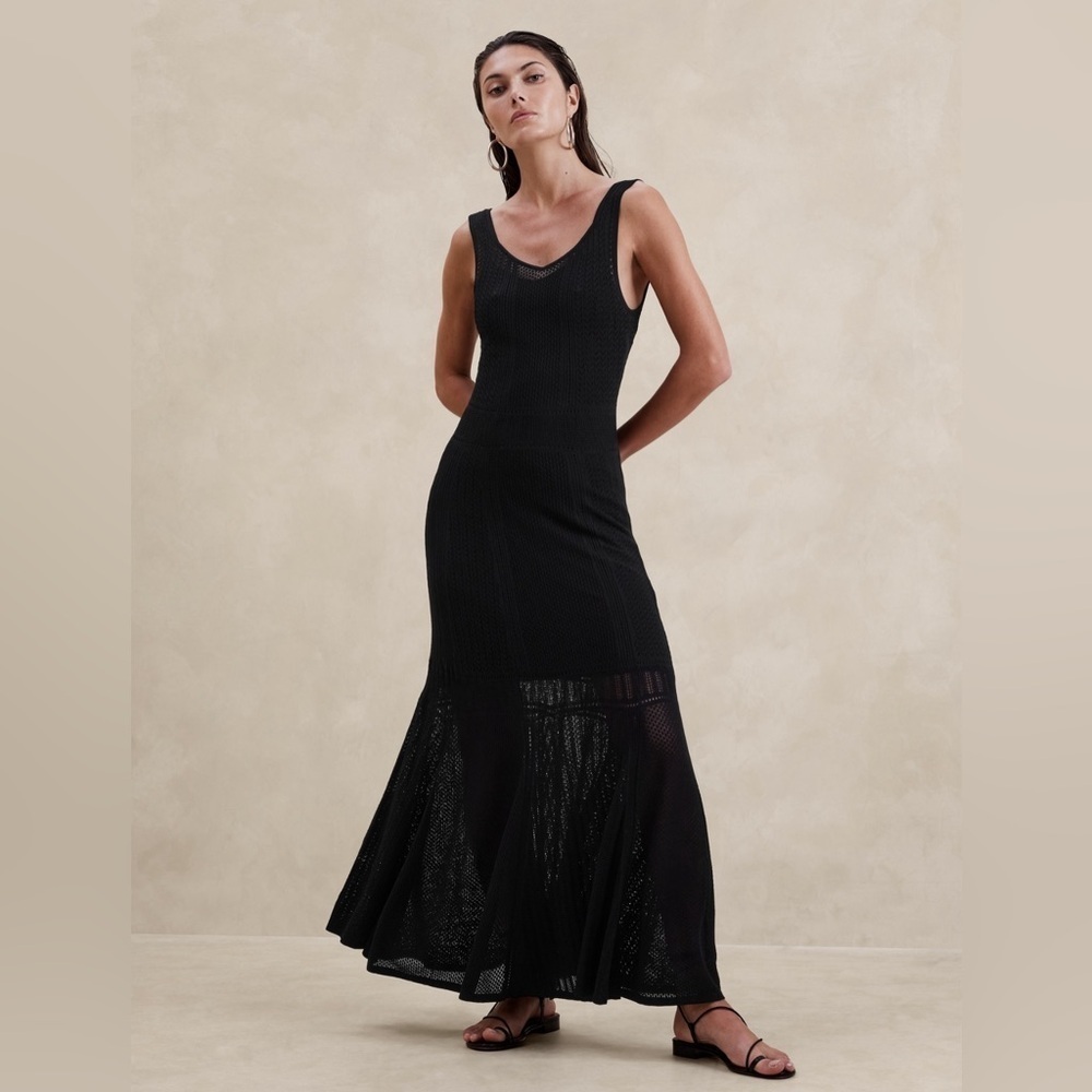 NWT! Banana Republic Women’s Black OPEN-STITCH LACE MAXI DRESS Large